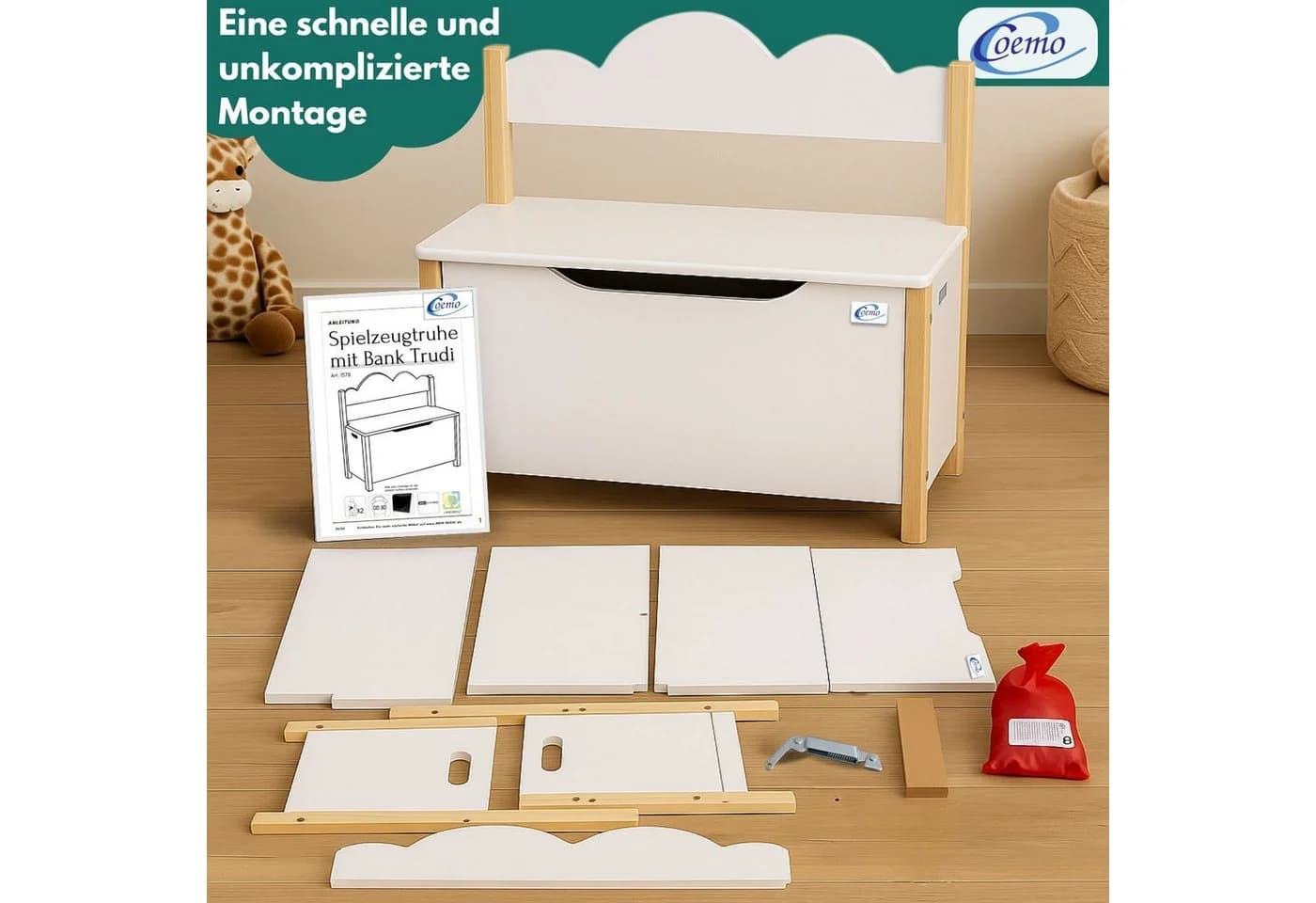 Coemo Kindersitzgruppe TRUDI Weiß Spielzeugkiste aus Holz - Bild 5