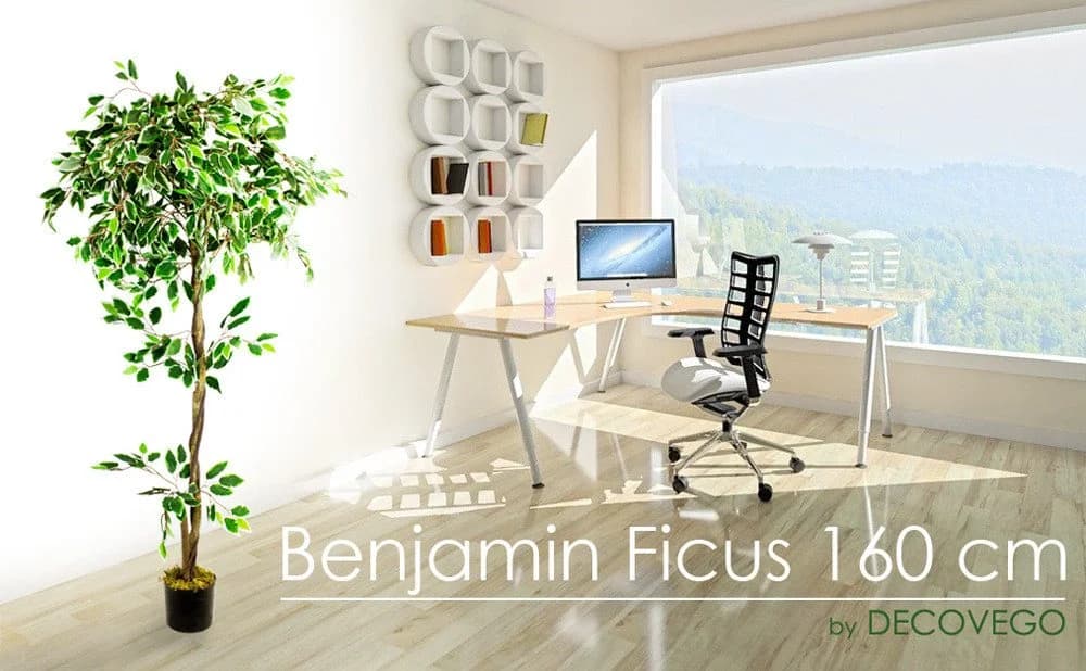 Decovego Kunstbaum Ficus Benjamin 160cm Weiß mit Echtholz - Bild 5