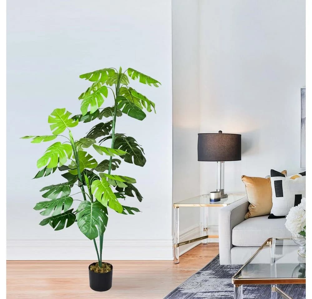 Decovego Kunstbaum Monstera Fensterblatt 140 cm Grün - Bild 4