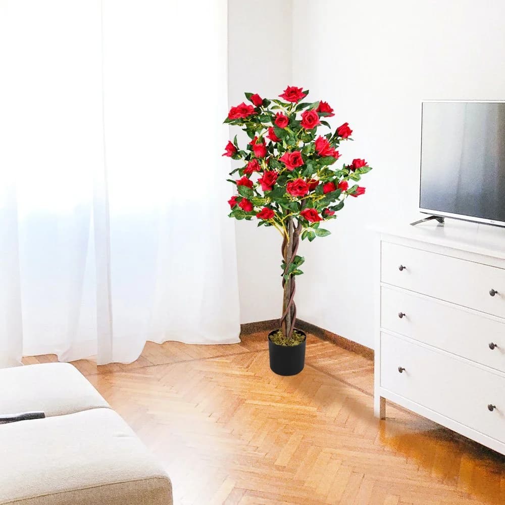 Decovego Kunstblume Rose Rot Echtholz 120 cm - Bild 3