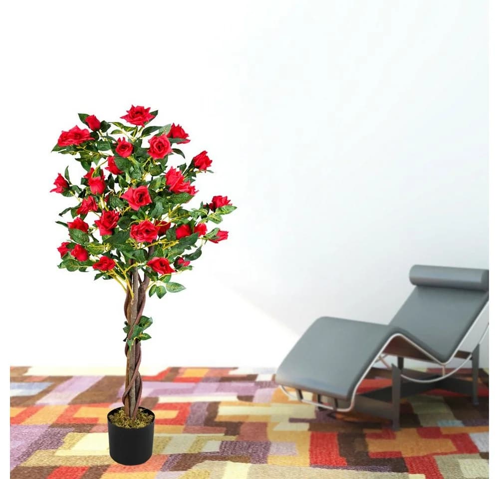 Decovego Kunstblume Rose Rot Echtholz 120 cm - Bild 4