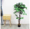 Decovego Kunstbaum Ficus Benjamin 120 cm mit Echtholz Bild 1