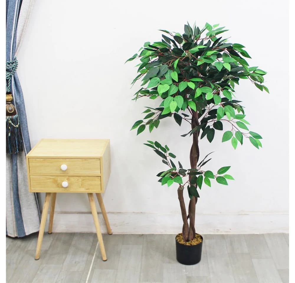 Decovego Kunstbaum Ficus Benjamin 120 cm mit Echtholz