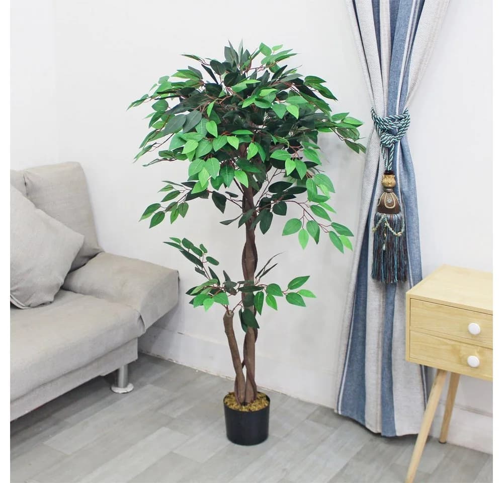 Decovego Kunstbaum Ficus Benjamin 120 cm mit Echtholz - Bild 5