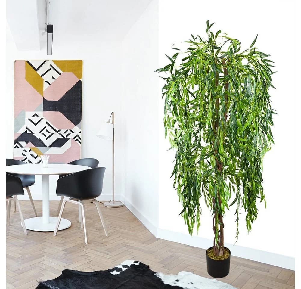 Kunstbaum Weide Weidenbaum Künstliche Pflanze mit Echtholz 180 cm, Decovego - Bild 4