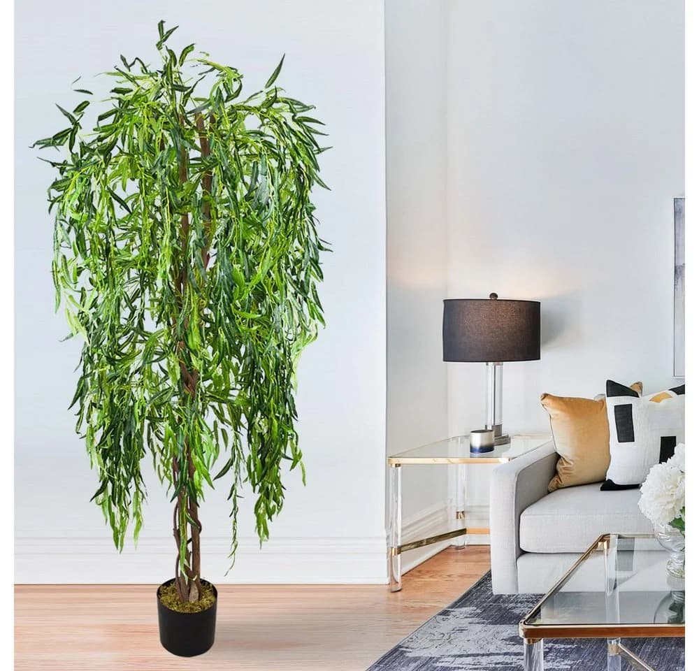 Kunstbaum Weide Weidenbaum Künstliche Pflanze mit Echtholz 180 cm, Decovego - Bild 5