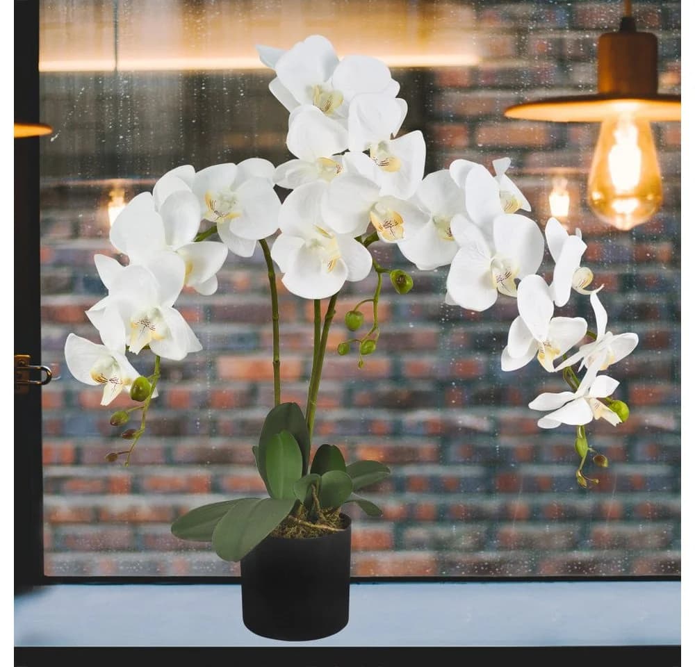 Decovego Künstliche Orchidee Weiß 65 cm mit Topf - Bild 3