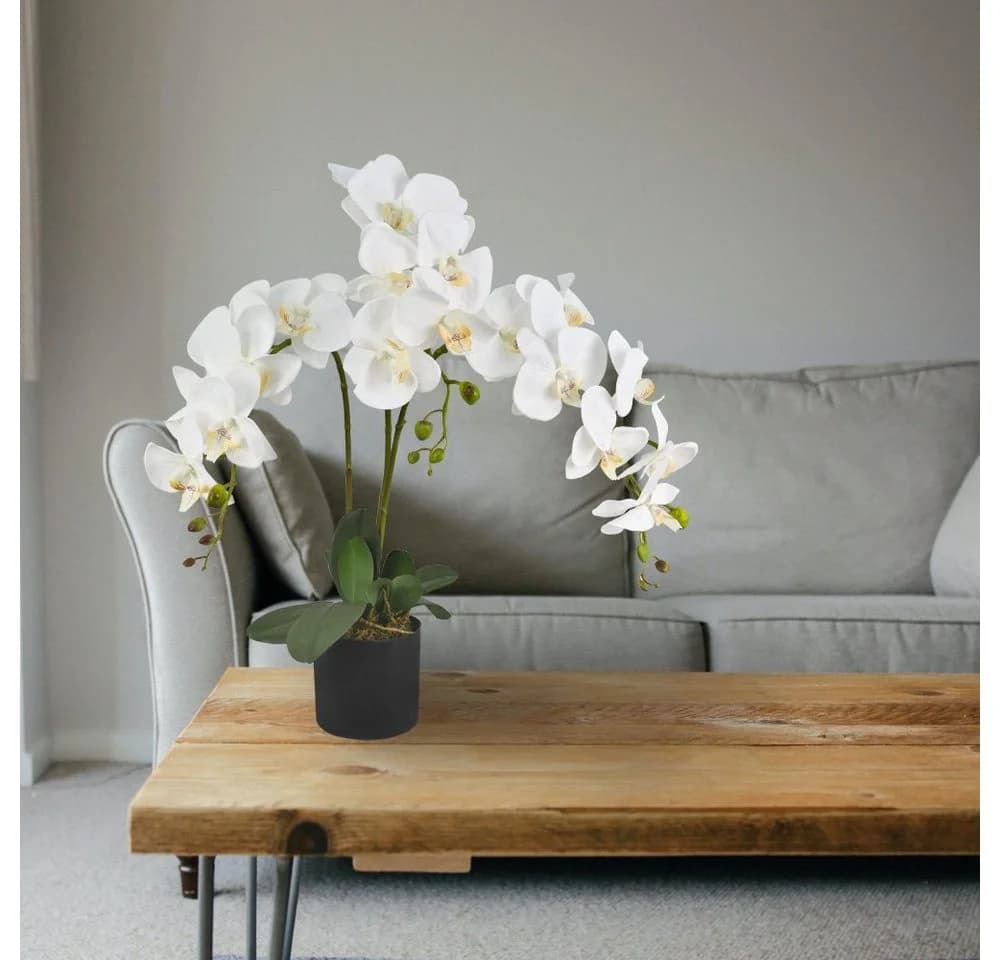 Decovego Künstliche Orchidee Weiß 65 cm mit Topf - Bild 4