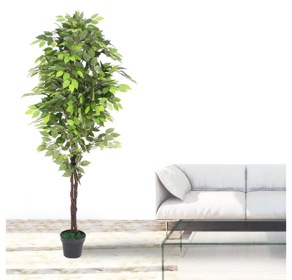 Decovego Kunstbaum Ficus 180 cm Grün mit Echtholz - Bild 4