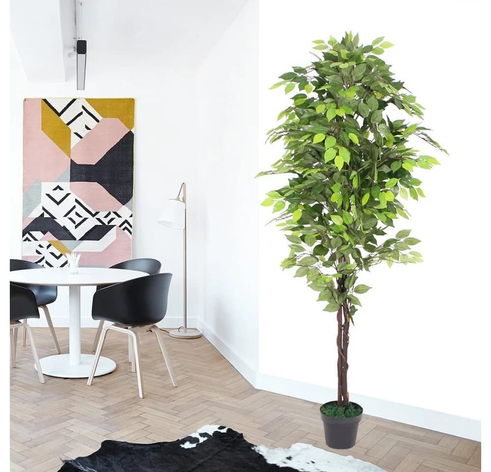 Decovego Kunstbaum Ficus 180 cm Grün mit Echtholz - Bild 5