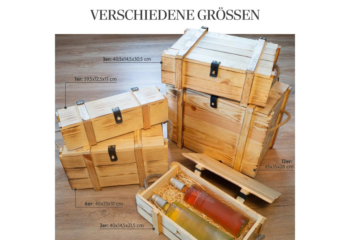 Kistenkolli Altes Land Weinkiste 3er geflammt mit Leder - Bild 4
