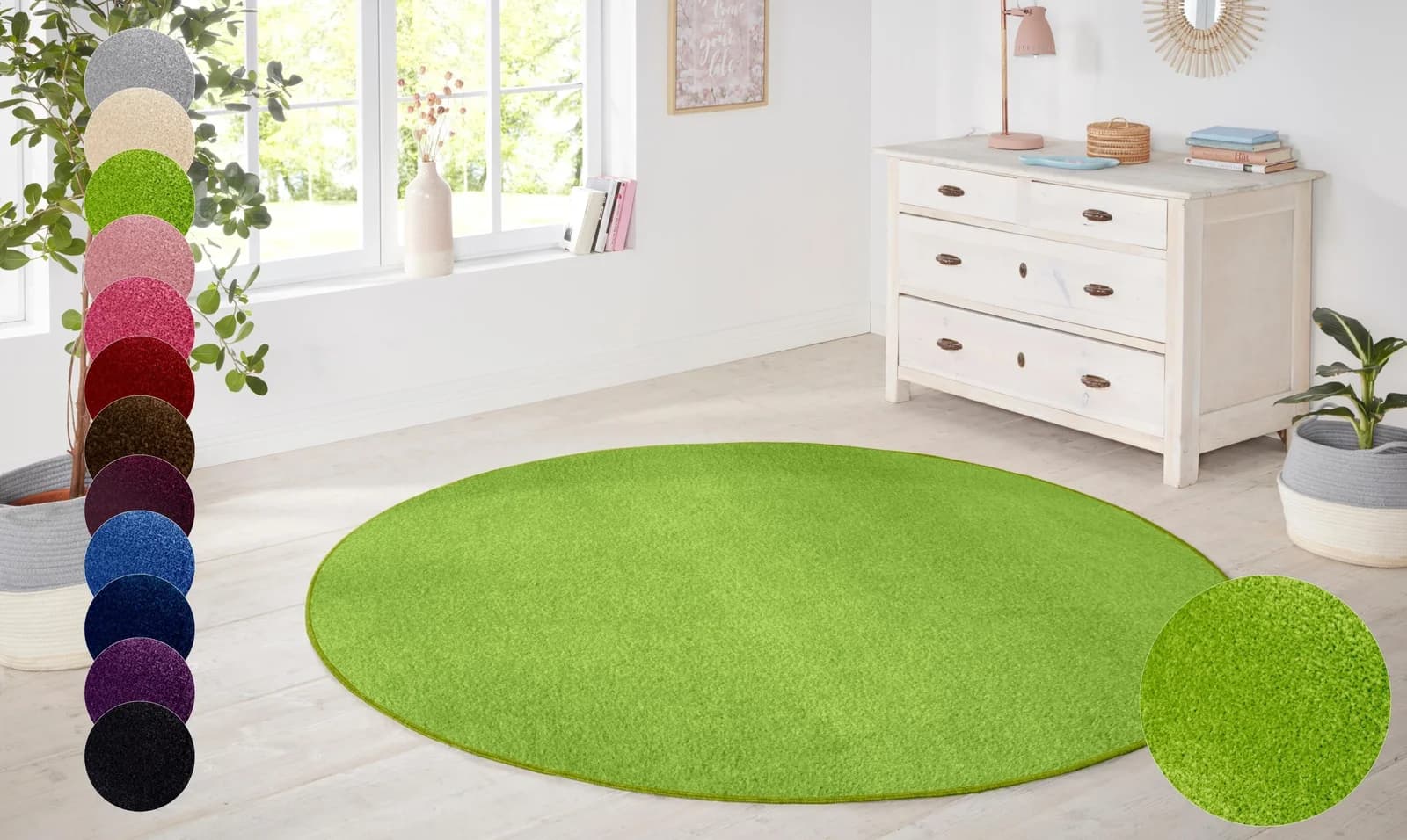 HANSE HOME Teppich Shashi Grün Rund Kurzflor Kunstfaser