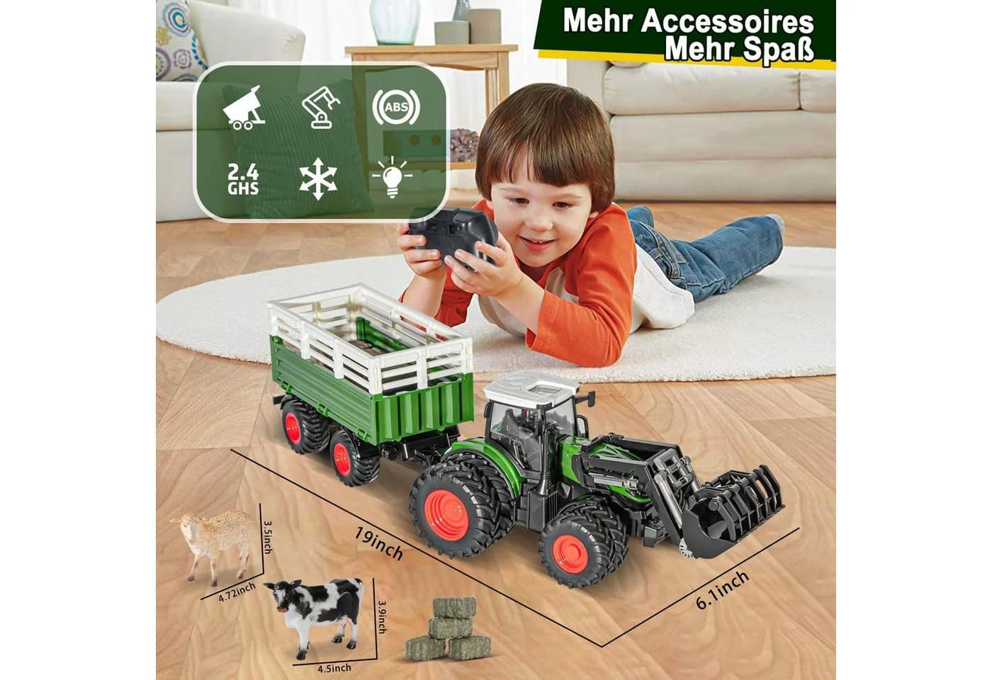 Esun RC-Traktor Ferngesteuert mit LED-Lichtern und Kippbarem Anhänger - Bild 5