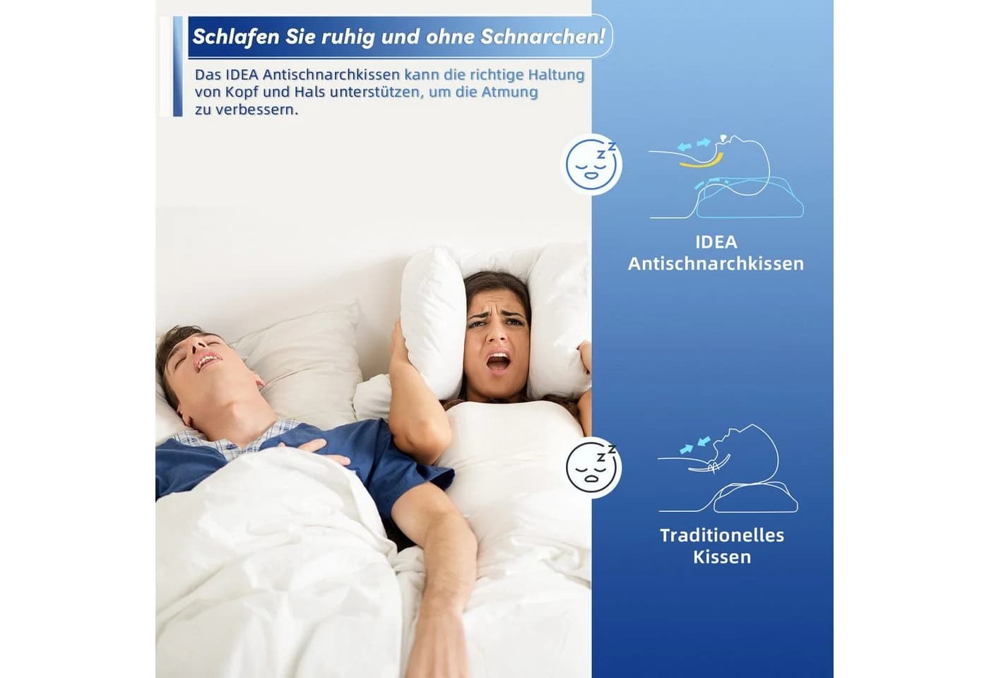 Esun Memory Foam Nackenkissen 2 Höhen 11/14 cm Blau - Bild 5