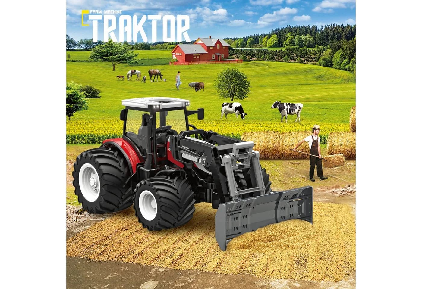 Esun Ferngesteuerter Traktor mit Frontschaufel, 6-Kanal, Licht & Sound