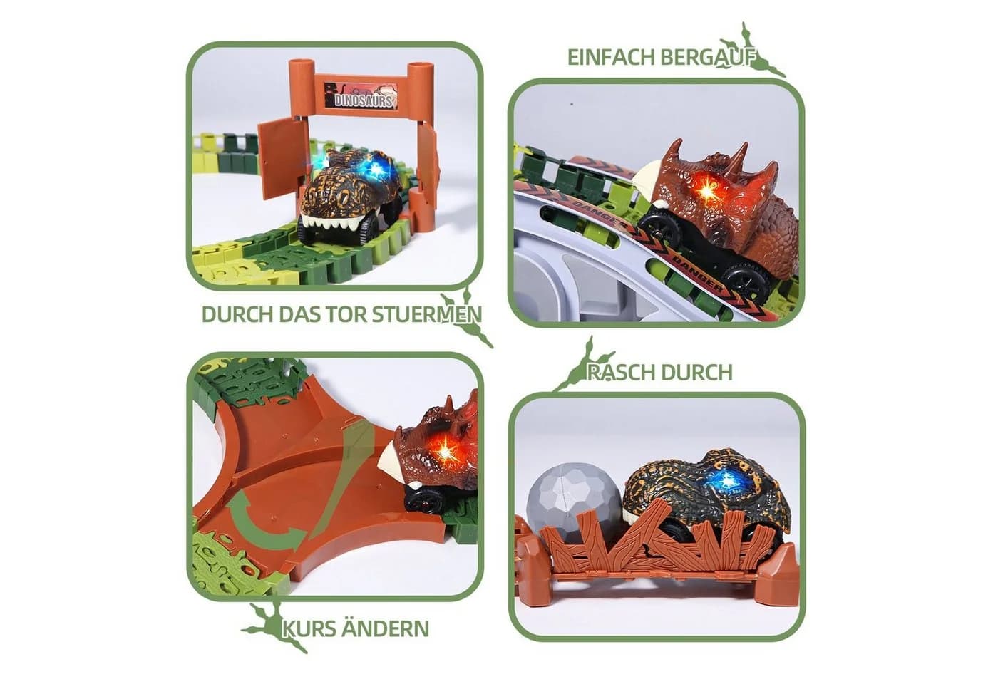 Esun Dinosaurier Autorennbahn Set 287-tlg. mit 2 LED-Autos - Bild 3