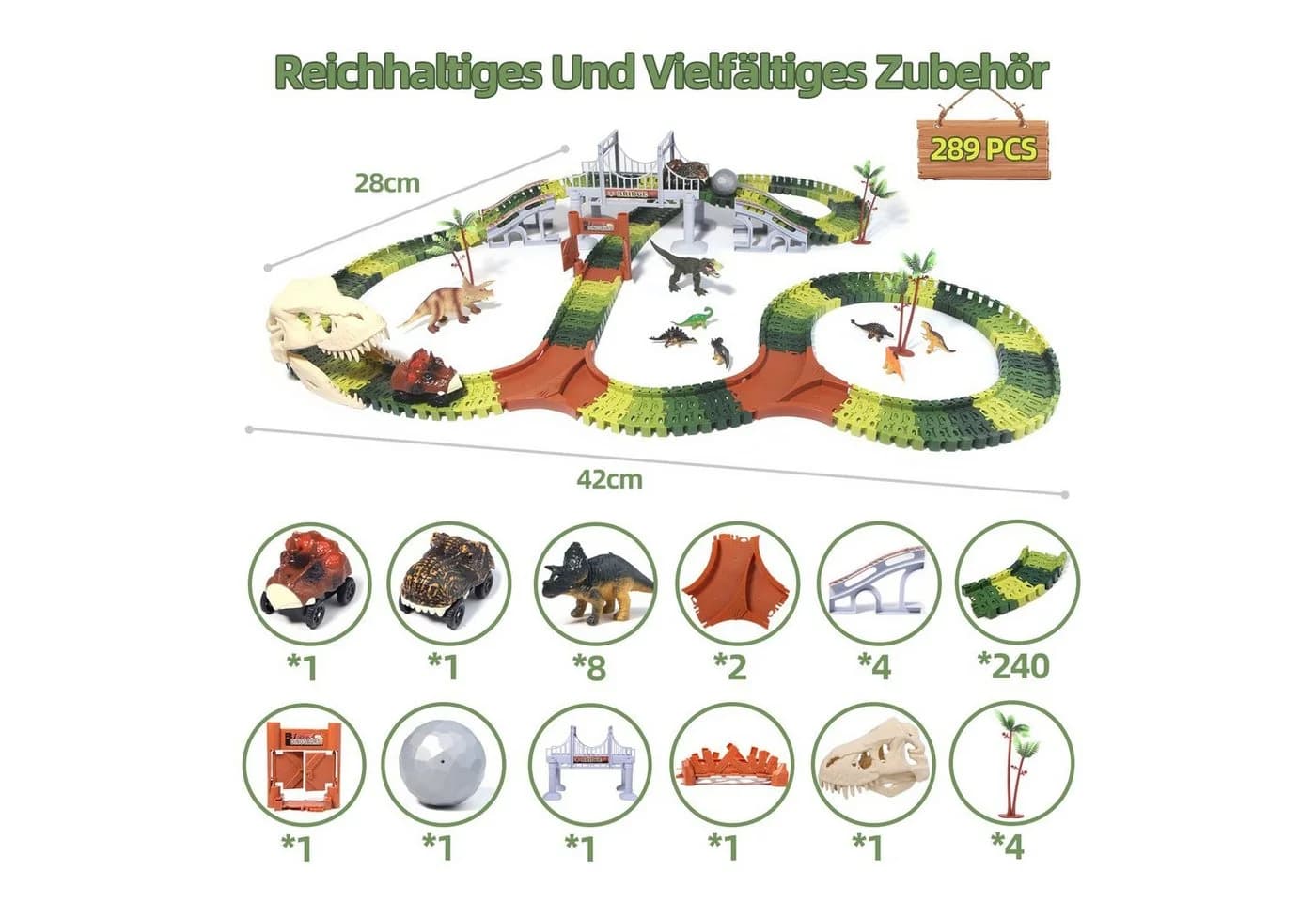 Esun Dinosaurier Autorennbahn Set 287-tlg. mit 2 LED-Autos - Bild 5