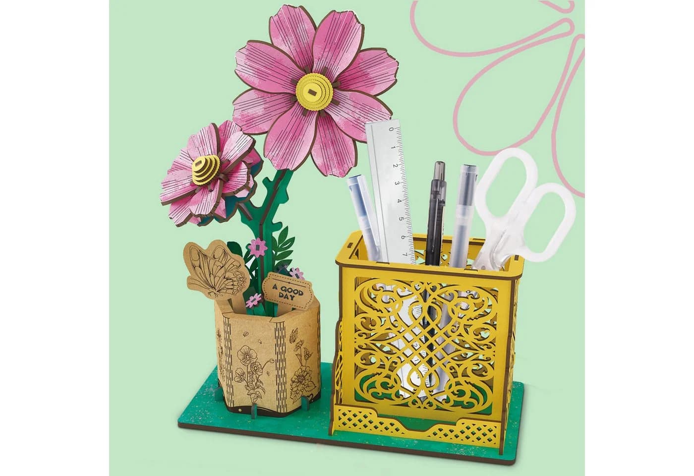 Esun 3D-Puzzle Holz DIY-Blume 85 Teile Rosa Heimdekoration
