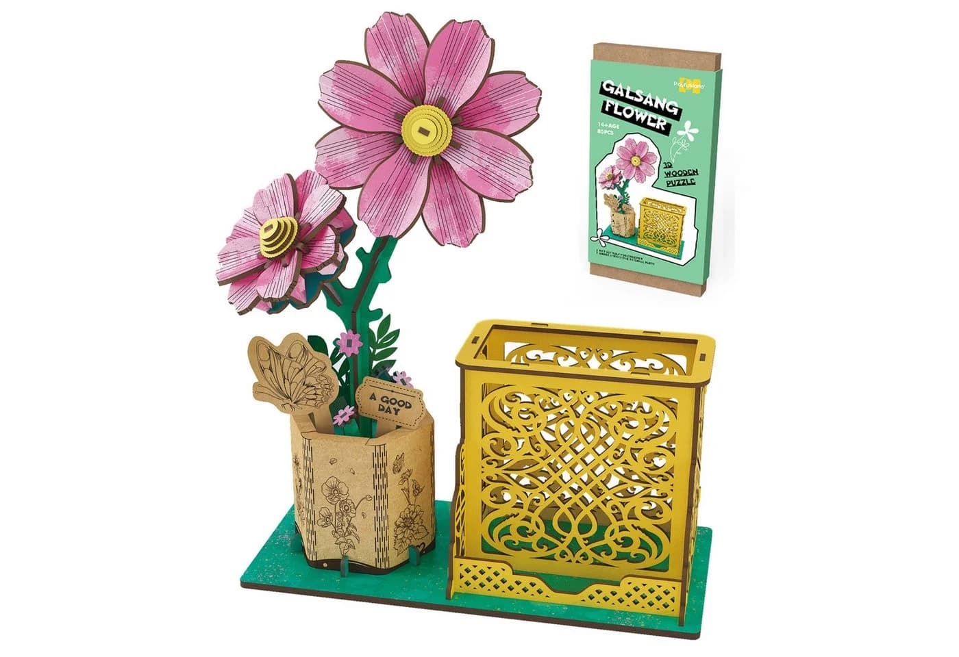 Esun 3D-Puzzle Holz DIY-Blume 85 Teile Rosa Heimdekoration - Bild 2