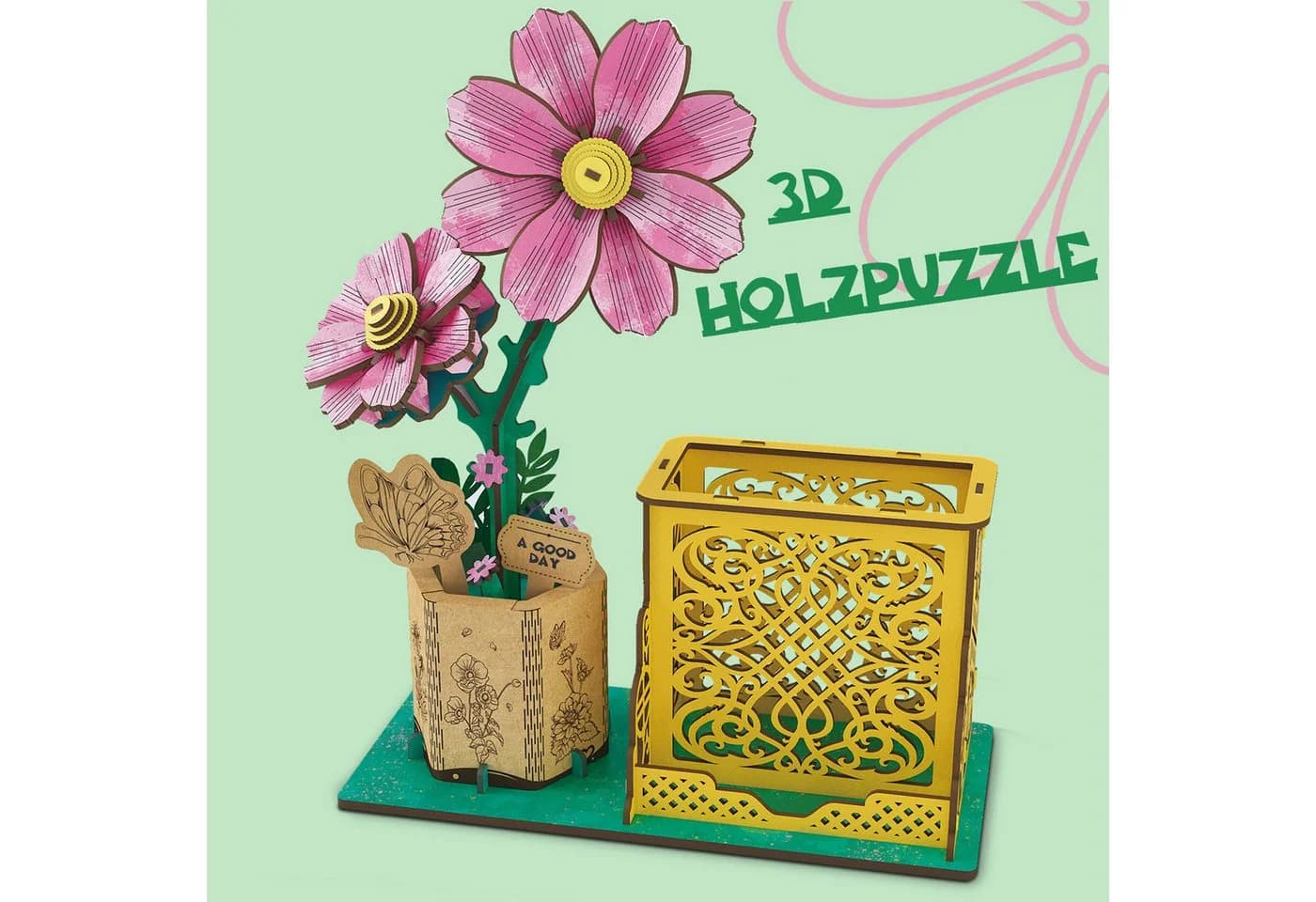 Esun 3D-Puzzle Holz DIY-Blume 85 Teile Rosa Heimdekoration - Bild 3