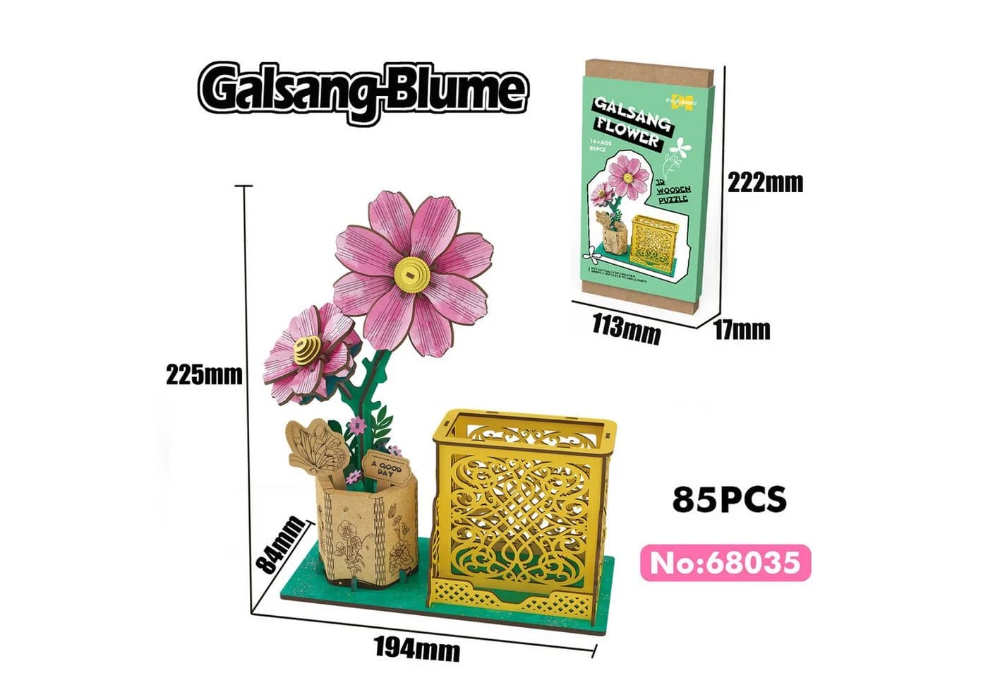 Esun 3D-Puzzle Holz DIY-Blume 85 Teile Rosa Heimdekoration - Bild 5