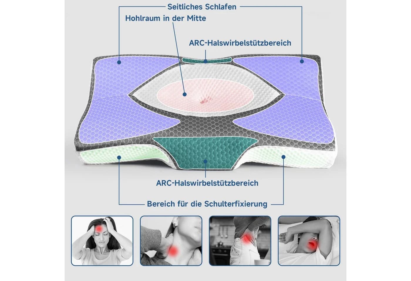 Esun Ergonomisches Memory Foam Kopfkissen Grau 2 Höhen - Bild 3