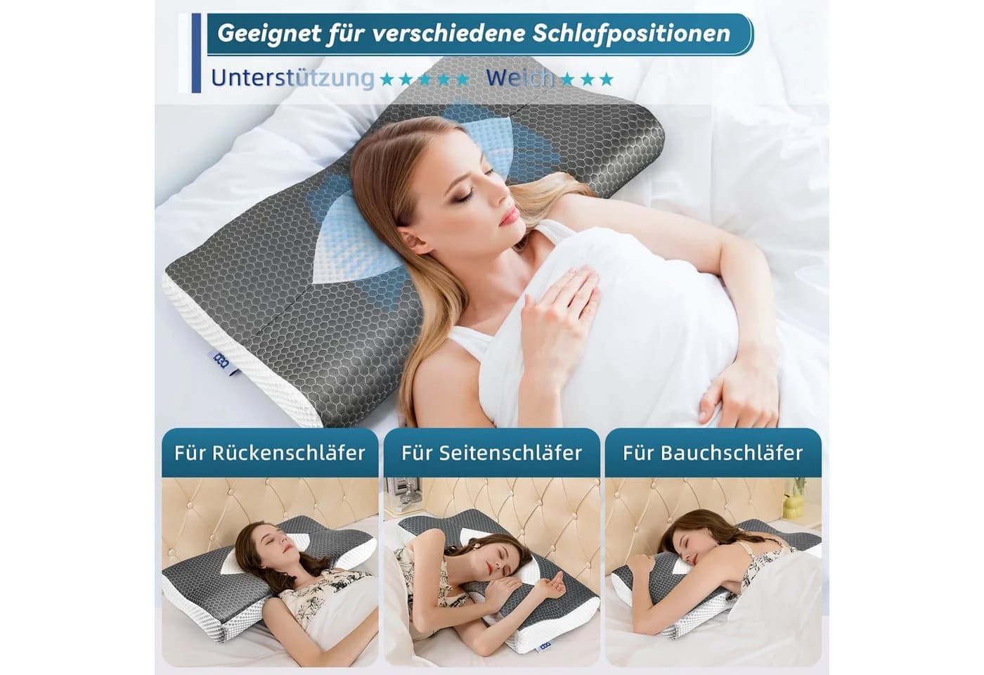 Esun Ergonomisches Memory Foam Kopfkissen Grau 2 Höhen - Bild 4