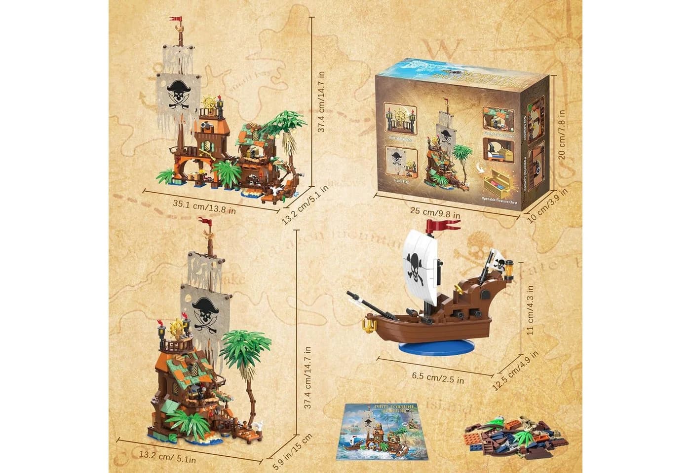 Esun Piratenschiff Wharf Bauspielzeug Mittelalterliches Piraten Bausteinset