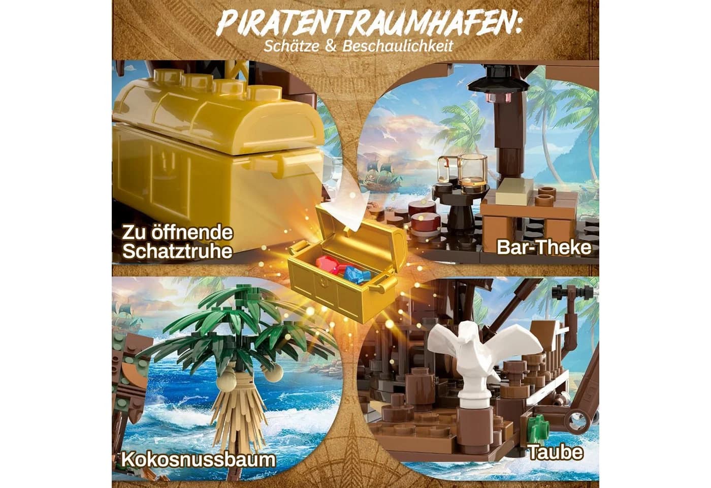 Esun Piratenschiff Wharf Bauspielzeug Mittelalterliches Piraten Bausteinset - Bild 3
