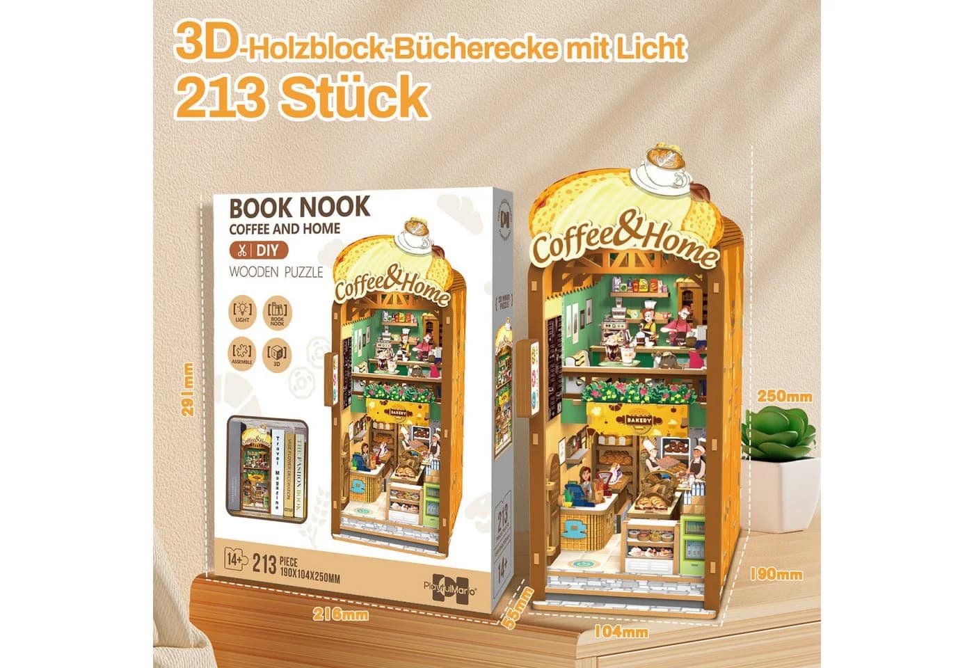 Esun 3D-Puzzle Book Nook KIT mit LED-Licht - DIY Buchstütze Miniatur Haus - Bild 4
