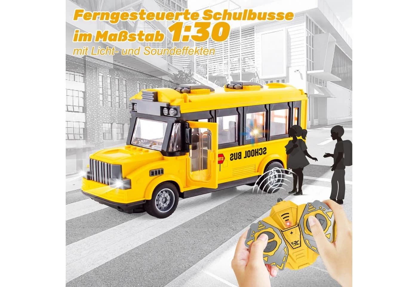 Esun RC-Bus 1:30 Gelb 4-Kanal Ferngesteuert mit Lichtern