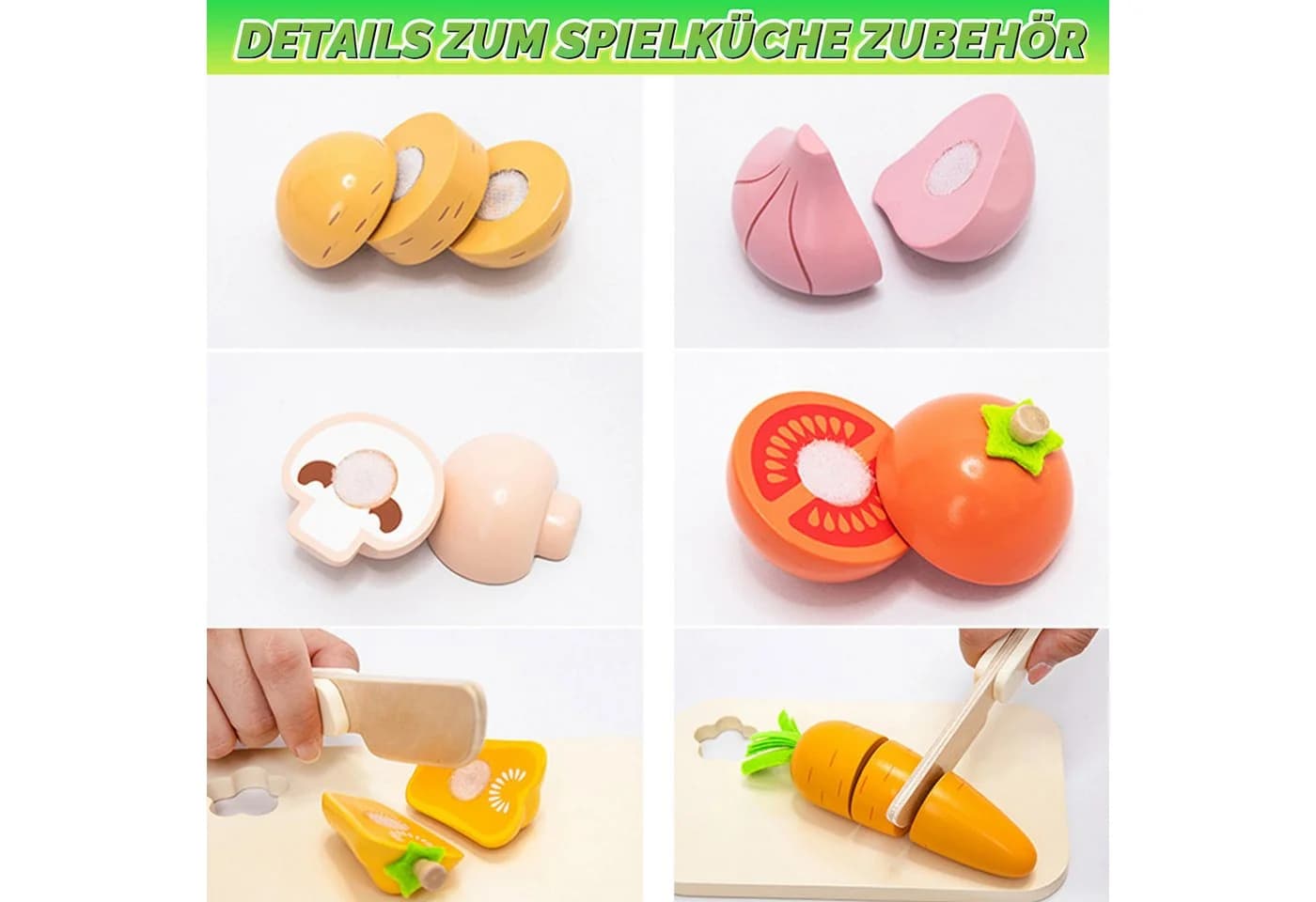 Esun Spielküche Holz Gemüse Schneideset 23-tlg. mit Klettverschluss - Bild 5