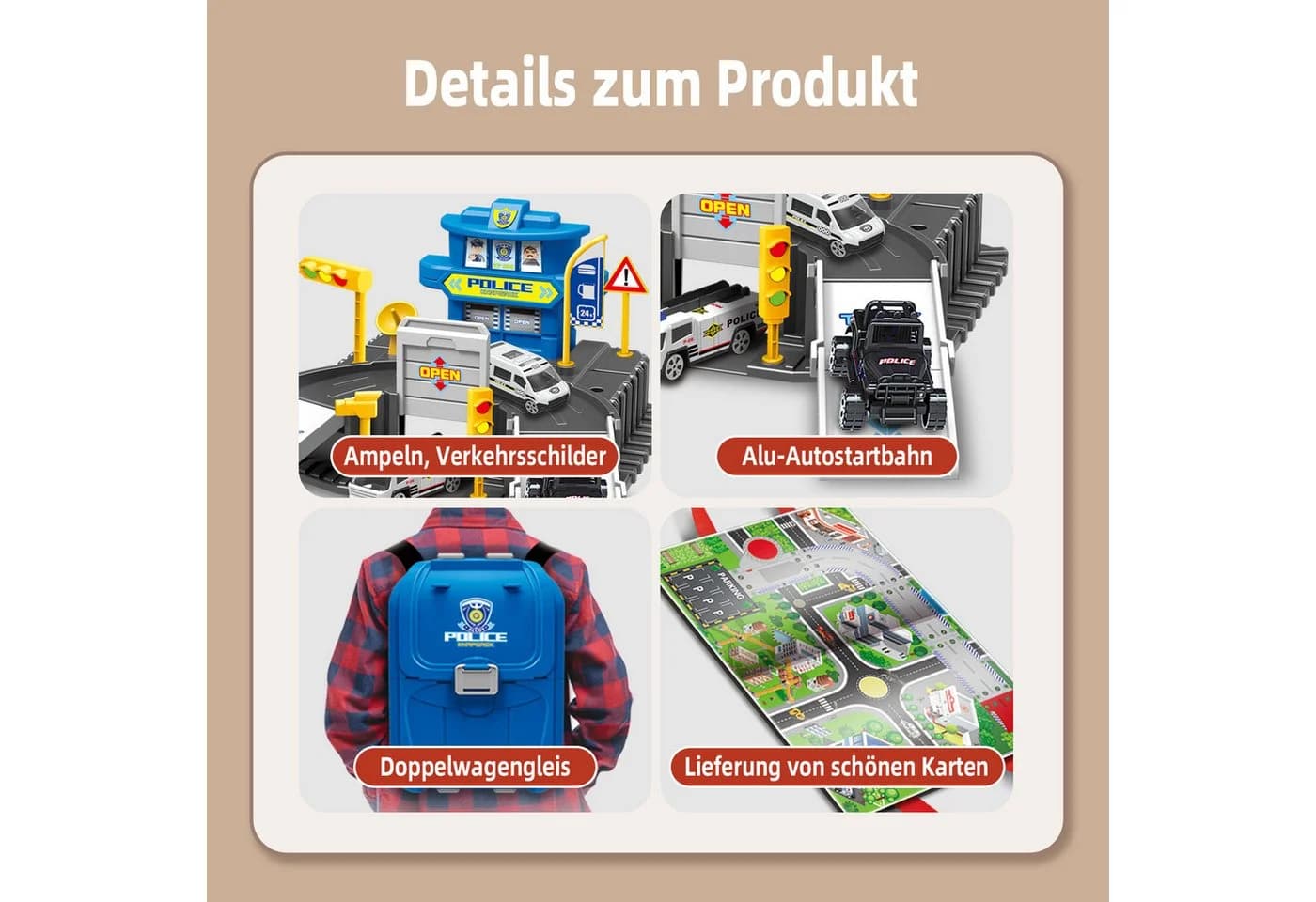 Esun Spiel-Feuerwehrwache Parkhaus Set Tragbar Rucksack Design Blau - Bild 4