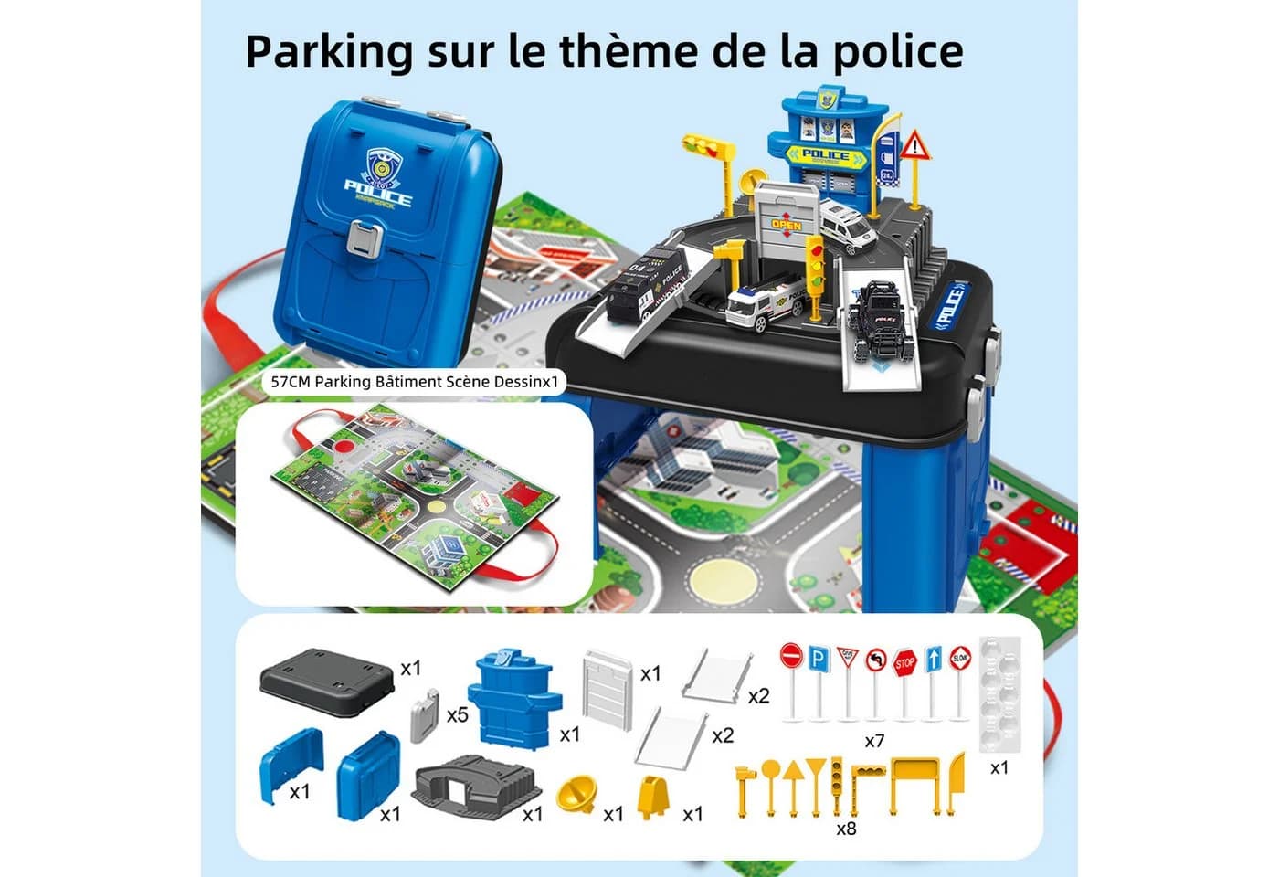 Esun Spiel-Feuerwehrwache Parkhaus Set Tragbar Rucksack Design Blau - Bild 5