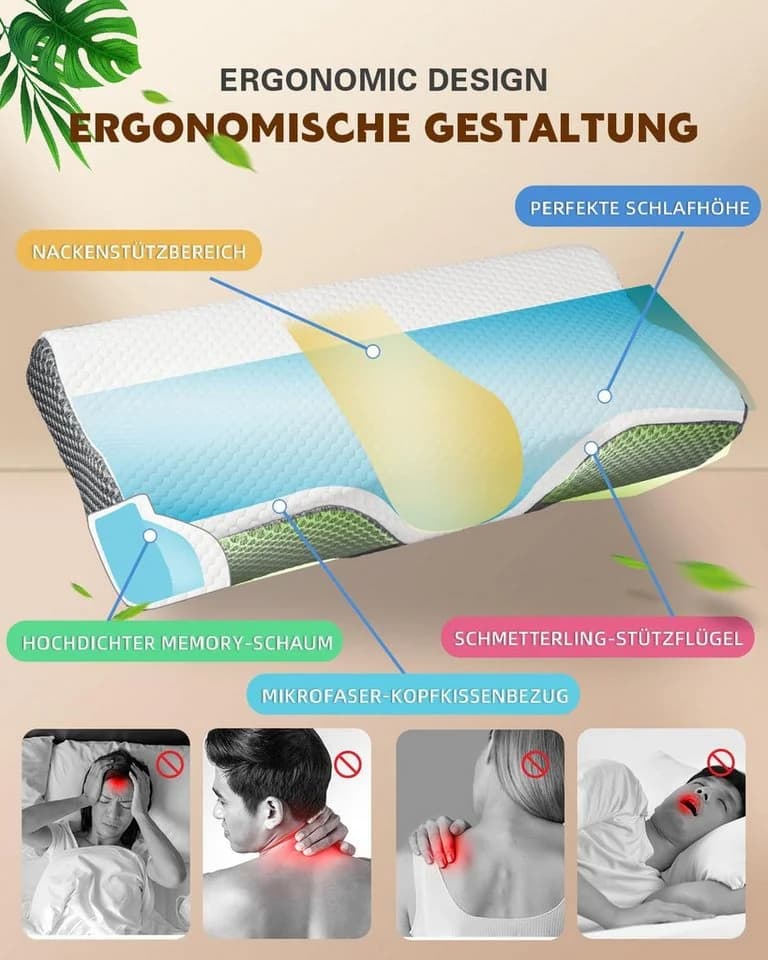 Esun Memory Foam Kopfkissen Nackenstütze Grau 2 Höhen
