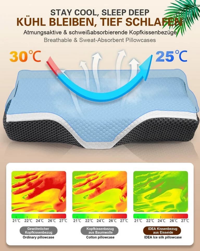 Esun Memory Foam Kopfkissen Nackenstütze Grau 2 Höhen - Bild 4