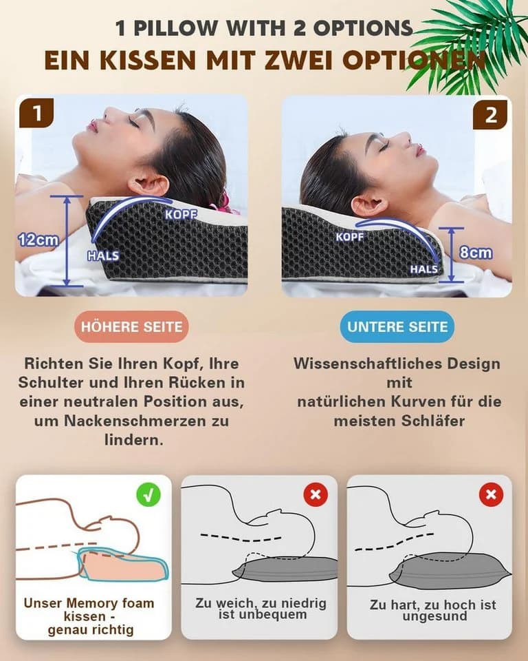 Esun Memory Foam Kopfkissen Nackenstütze Grau 2 Höhen - Bild 5