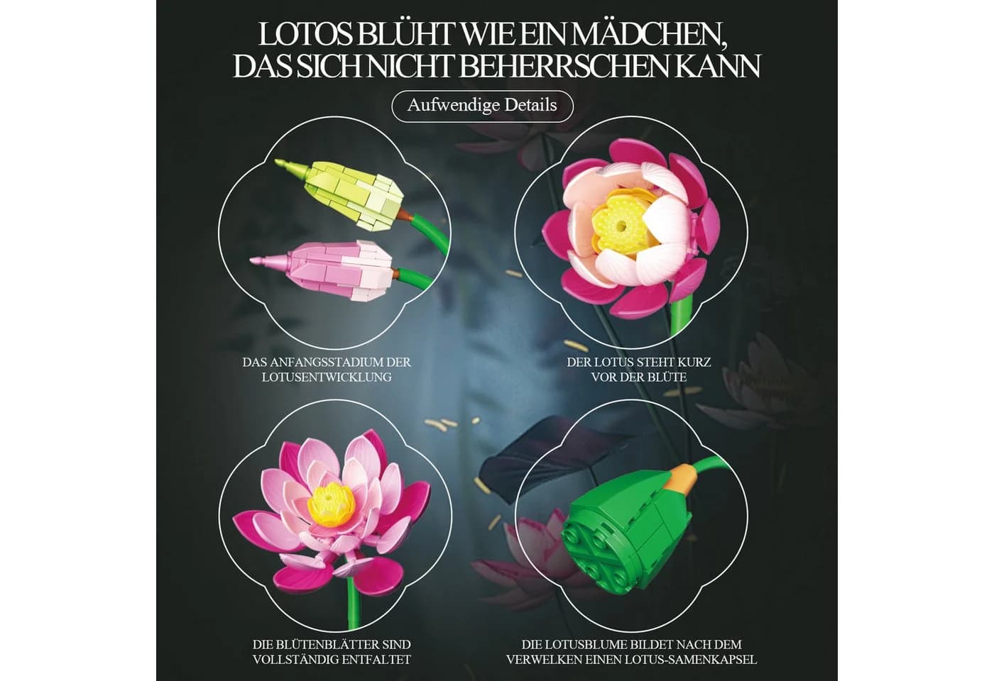 Esun Lotusblumen Botanisches Bauset Rosa 710 Teile - Bild 5