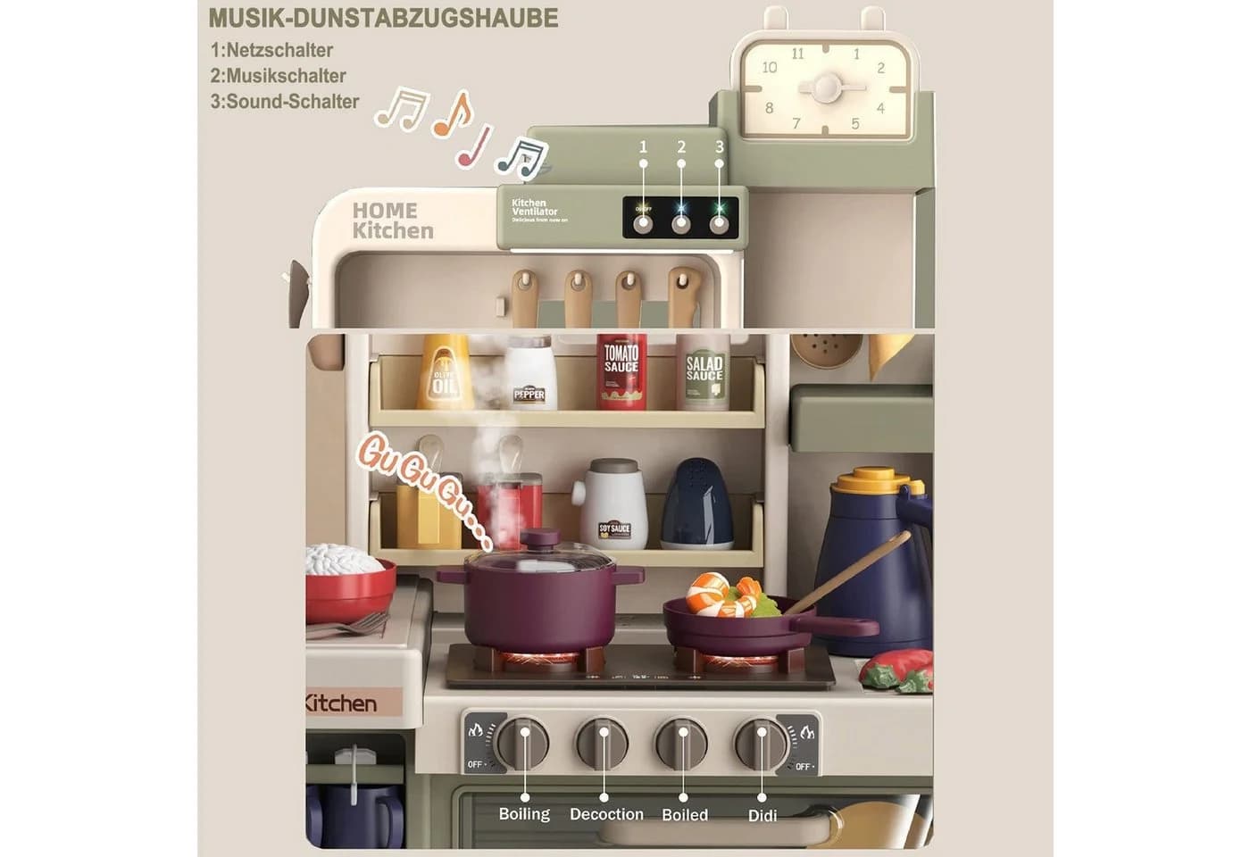 Esun Spielküche Kinderküche mit Küchenzubehör, Licht, Spray, Wassereffekten, Chef Dinner Play Besteck Set Spielzeug Rosa
