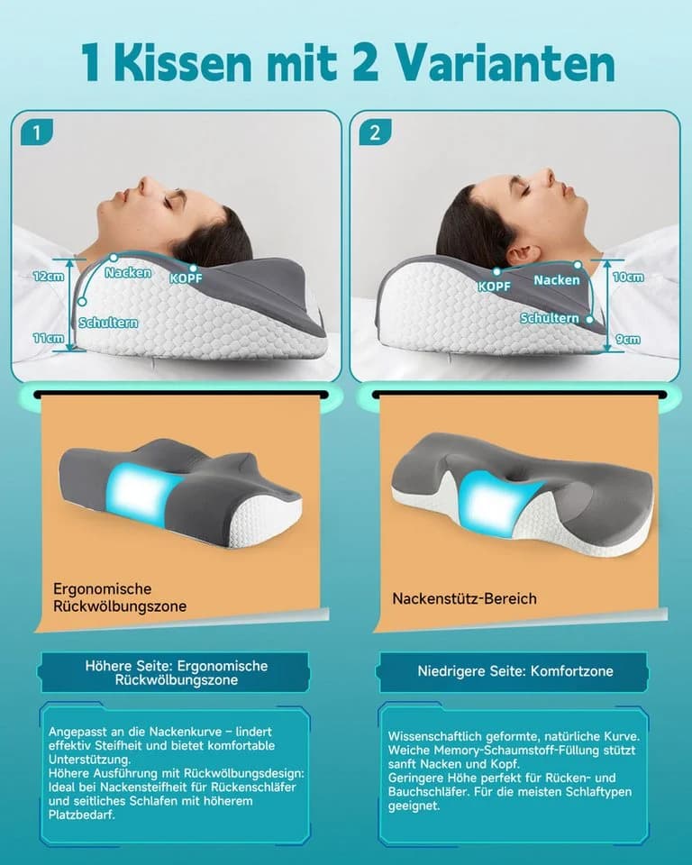 Esun Kopfkissen Nackenstützkissen Memory Foam Seitenschläfer - Bild 5
