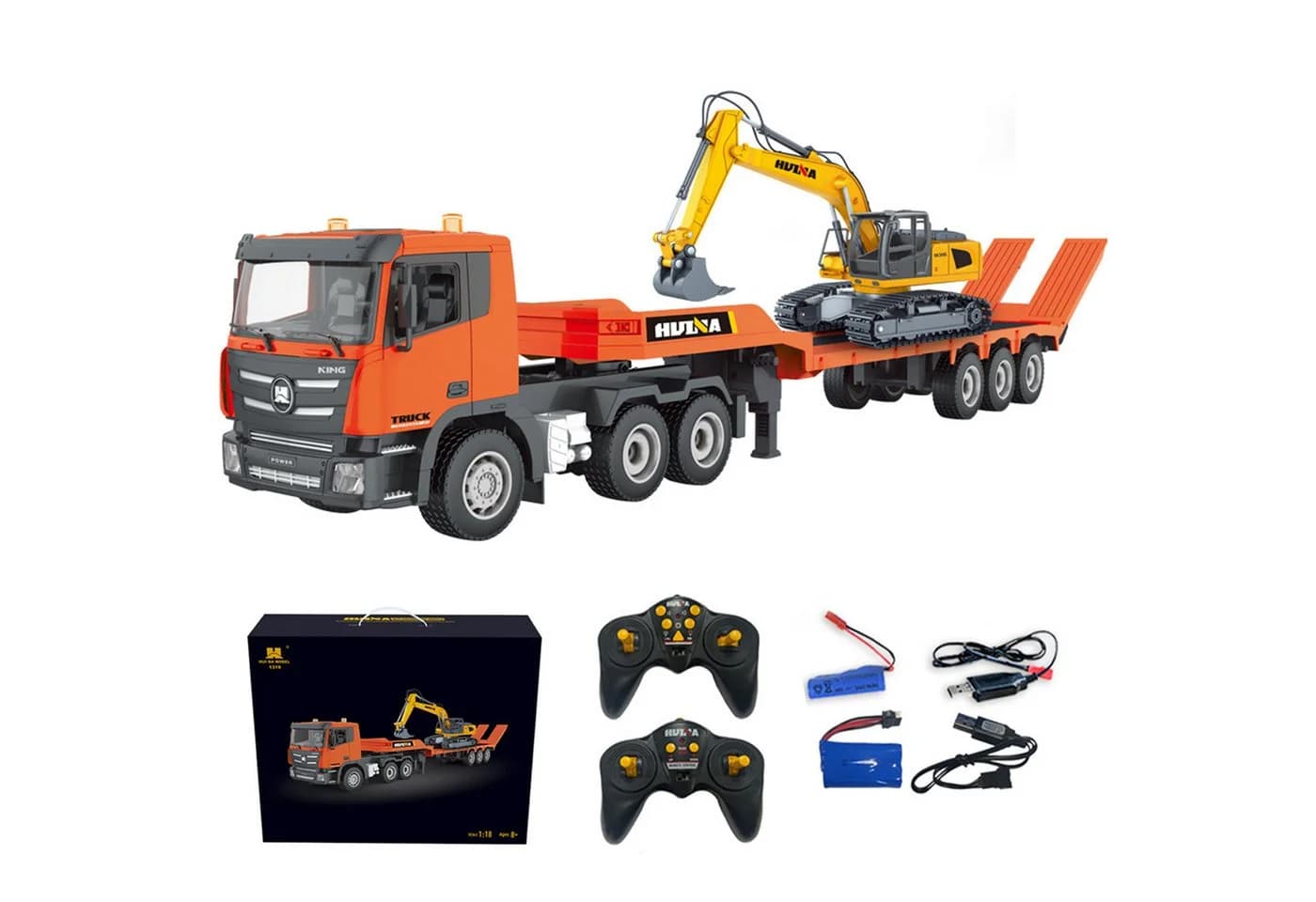 Esun RC-Truck Set 1:18 Ferngesteuerter LKW mit Bagger, 2.4GHz, Orange - Bild 2