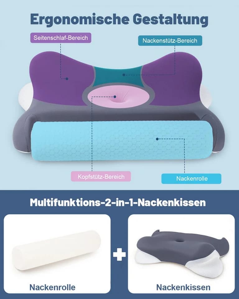 Esun Nackenstützkissen Kopfkissen 2-in-1 Memory Foam