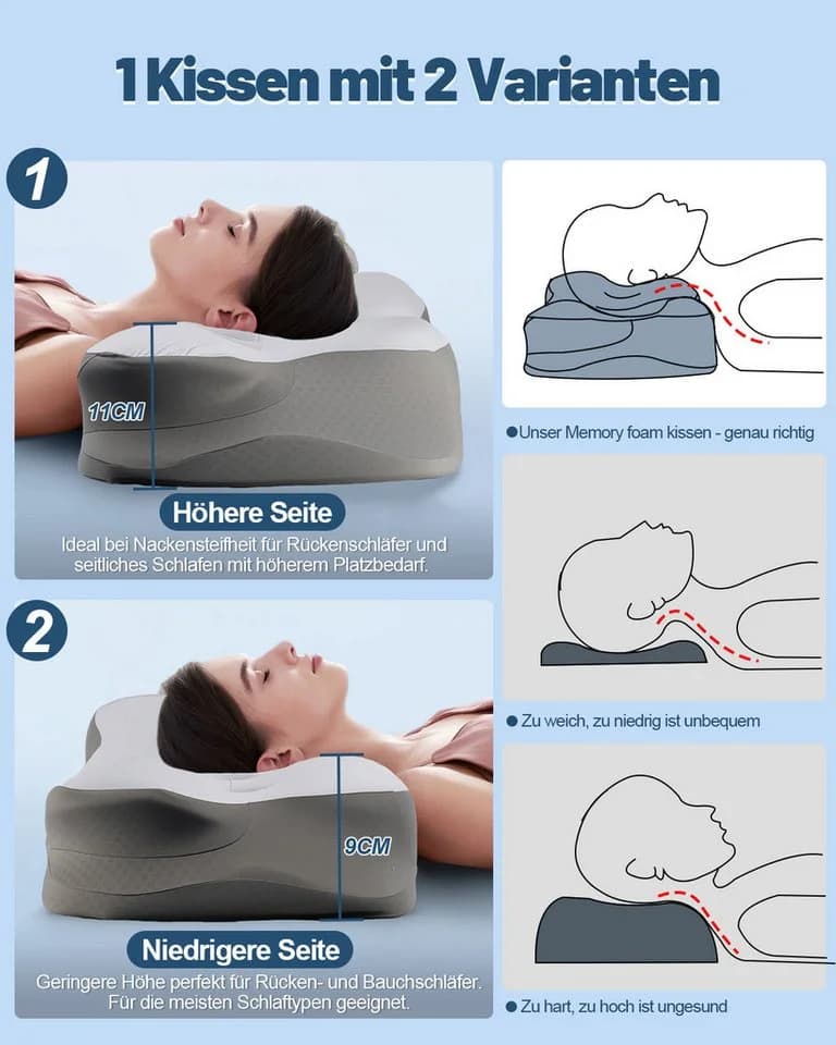 Esun Kopfkissen Nackenstützkissen Memory Foam Seitenschläferkissen - Bild 4