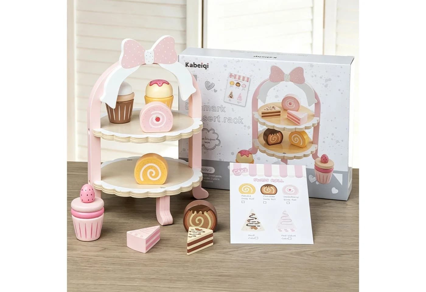 Esun Spielküche Zubehör Dessert-Set Rosa Holz
