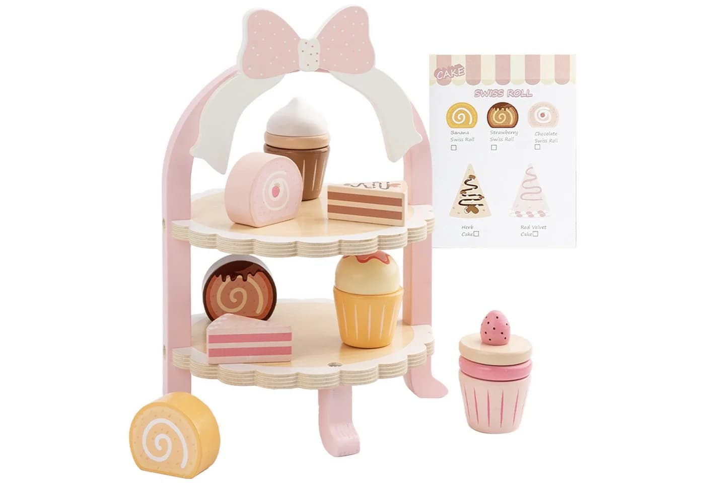 Esun Spielküche Zubehör Dessert-Set Rosa Holz - Bild 2