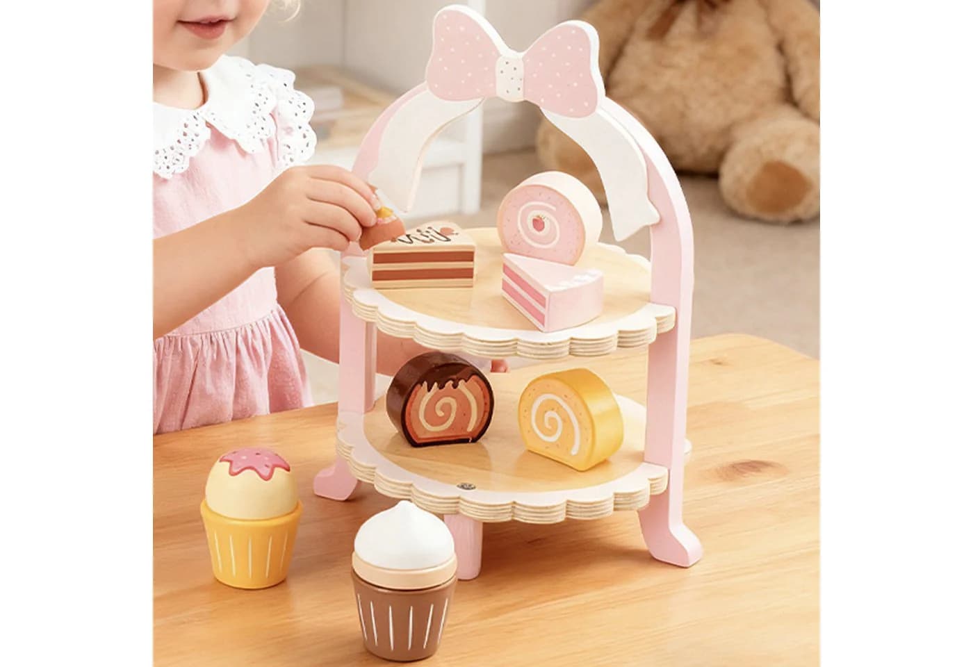 Esun Spielküche Zubehör Dessert-Set Rosa Holz - Bild 4