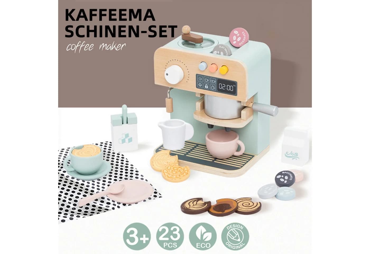 Esun Spielküche Kaffeemaschine Kinder Holz 23 St. - Bild 3