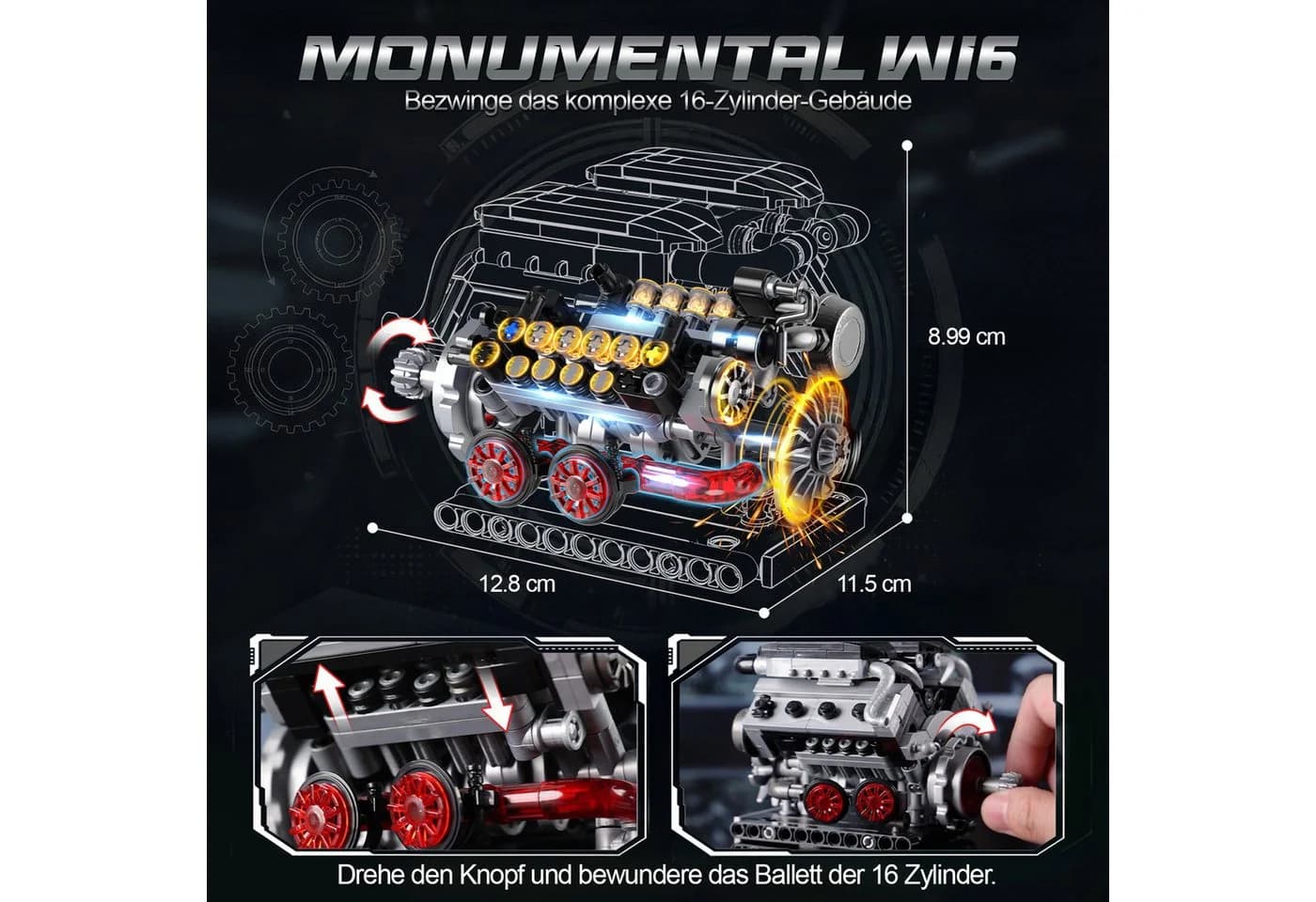 Esun 3 in 1 Mini Motor Bausatz Technik V8 V12 W16 Engine Klemmbausteine - Bild 4