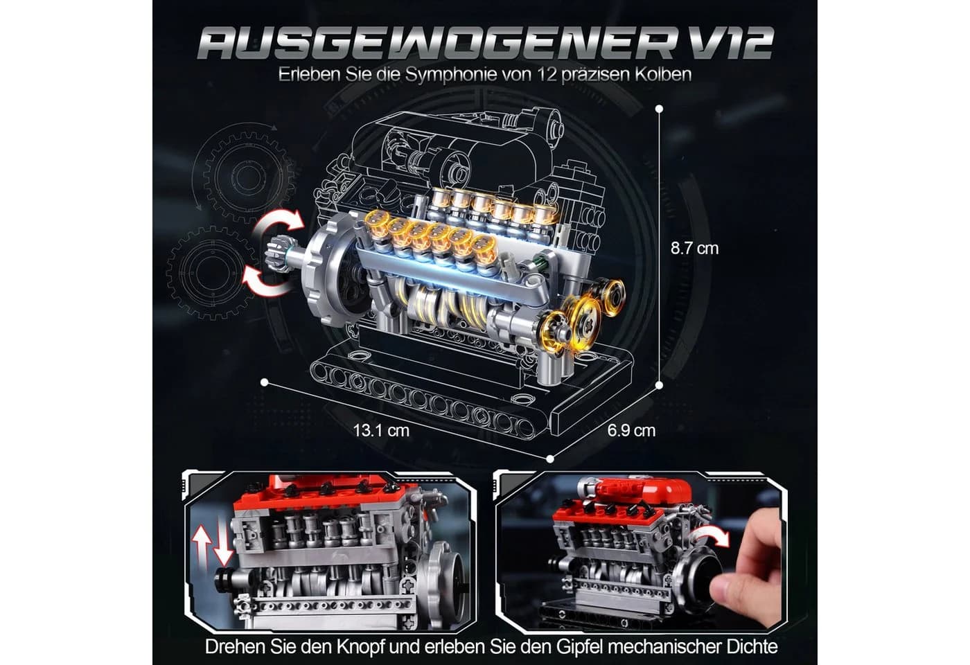Esun 3 in 1 Mini Motor Bausatz Technik V8 V12 W16 Engine Klemmbausteine - Bild 5