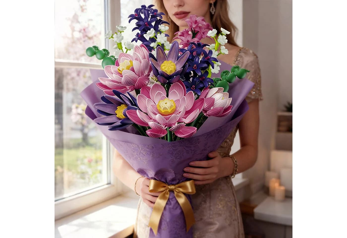 Esun Lotusblumen Botanisches Bauset 456 St. Rosa/Violett Klemmbausteine